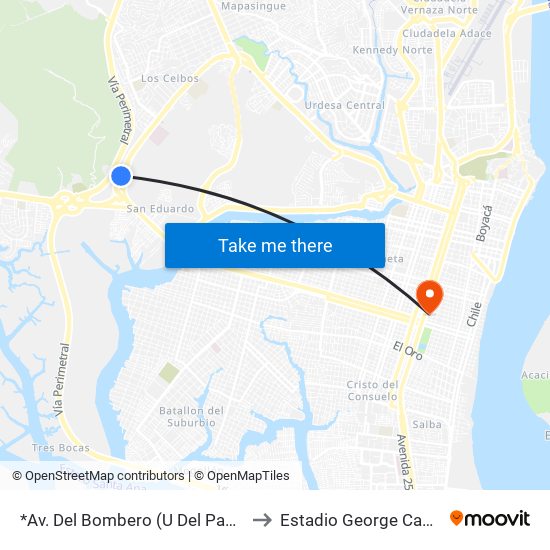 *Av. Del Bombero (U Del Pacífico) to Estadio George Capwell map