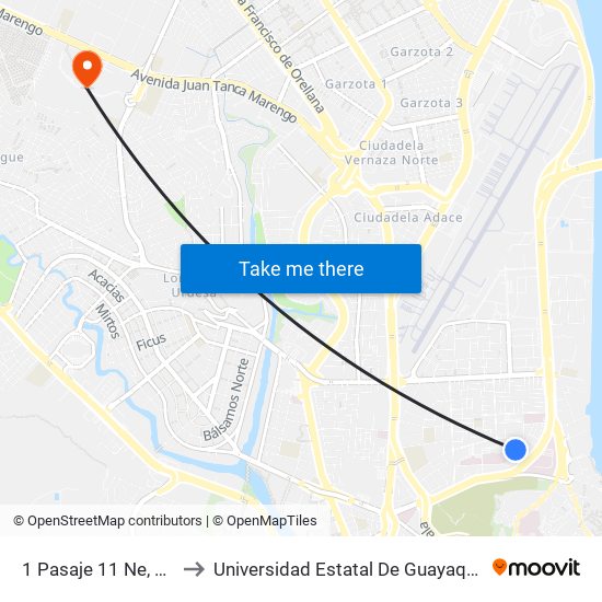 1 Pasaje 11 Ne, 12 to Universidad Estatal De Guayaquil map