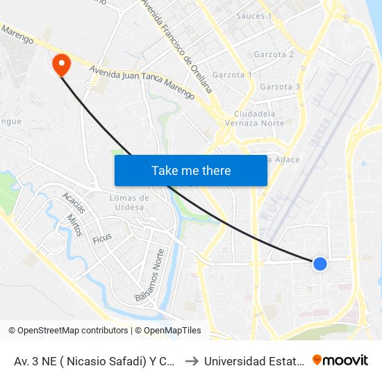 Av. 3 NE ( Nicasio Safadi) Y Calle 12 NE (Plaza Dañin) to Universidad Estatal De Guayaquil map