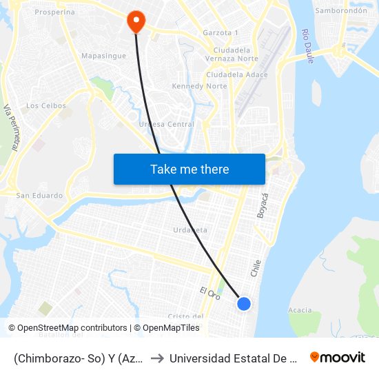 (Chimborazo- So) Y (Azuay - So) to Universidad Estatal De Guayaquil map