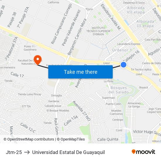 Jtm-25 to Universidad Estatal De Guayaquil map