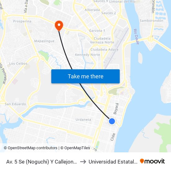 Av. 5 Se (Noguchi)  Y Callejon 10 Se  (Benalcazar) to Universidad Estatal De Guayaquil map