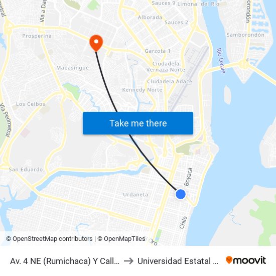 Av. 4 NE (Rumichaca)  Y Calle 9 Se  (Alcedo) to Universidad Estatal De Guayaquil map