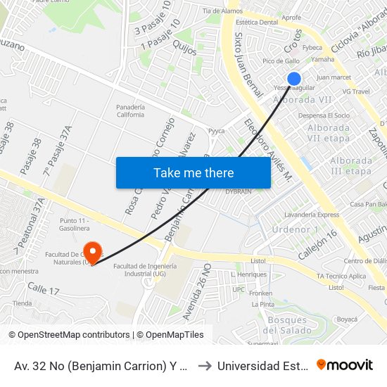 Av. 32 No (Benjamin Carrion) Y 2do. Retorno 18 No (Palmanes) to Universidad Estatal De Guayaquil map