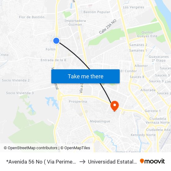 *Avenida 56 No ( Via Perimetral) - Mall El Fortín to Universidad Estatal De Guayaquil map