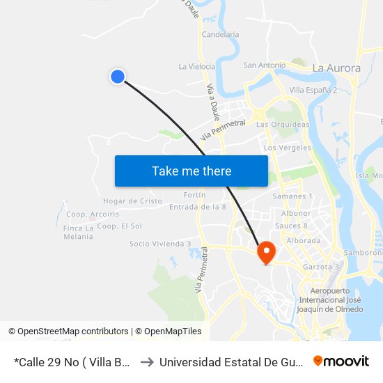 *Calle 29 No ( Villa Bonita  ) to Universidad Estatal De Guayaquil map