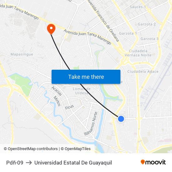 Pdñ-09 to Universidad Estatal De Guayaquil map