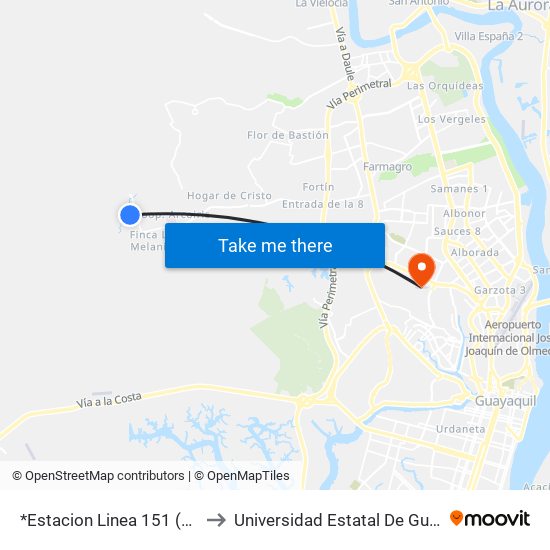 *Estacion Linea 151 (Salida) to Universidad Estatal De Guayaquil map