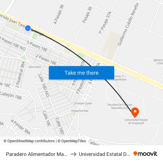 Paradero Alimentador Marta De Roldós to Universidad Estatal De Guayaquil map
