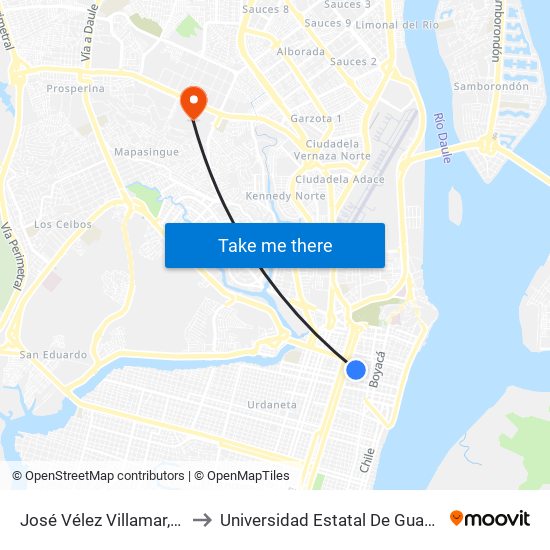 José Vélez Villamar, 905 to Universidad Estatal De Guayaquil map