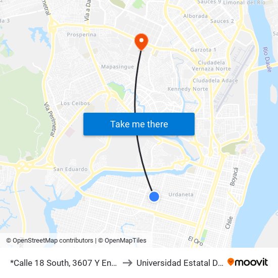 *Calle 18 South, 3607 Y Enrique Maulme* to Universidad Estatal De Guayaquil map