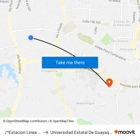 /*Estacion Linea 6* to Universidad Estatal De Guayaquil map