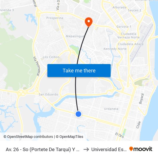 Av. 26 - So  (Portete De Tarqui)  Y Av. 34 -So ( Ismael Perez Castro) (46) to Universidad Estatal De Guayaquil map