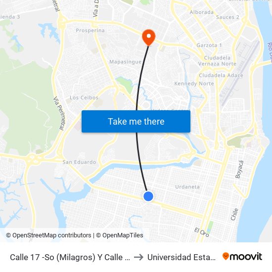 Calle 17 -So (Milagros) Y Calle Jose De San Martin(S63) to Universidad Estatal De Guayaquil map