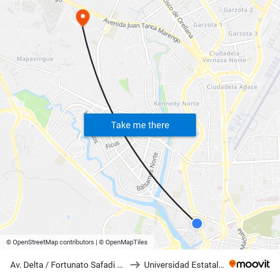 Av. Delta / Fortunato Safadi  Y  5to Callejon 8 No to Universidad Estatal De Guayaquil map