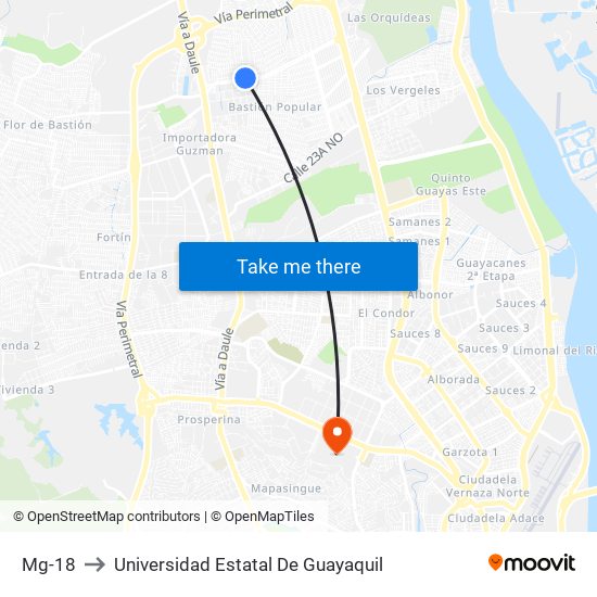 Mg-18 to Universidad Estatal De Guayaquil map