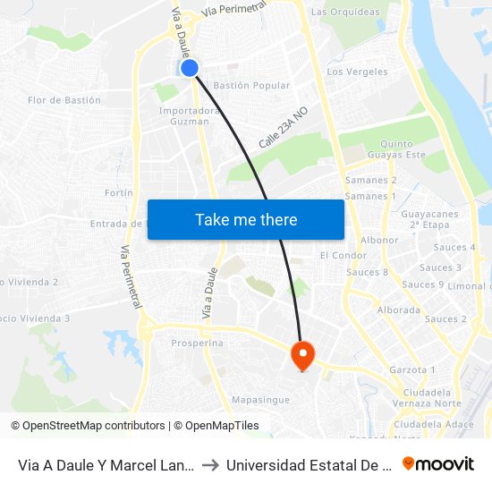 Via A Daule Y Marcel Laniado Wind to Universidad Estatal De Guayaquil map