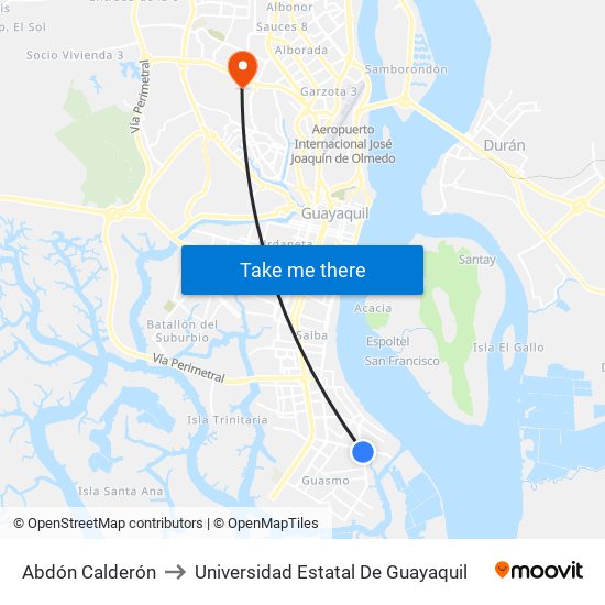 Abdón Calderón to Universidad Estatal De Guayaquil map