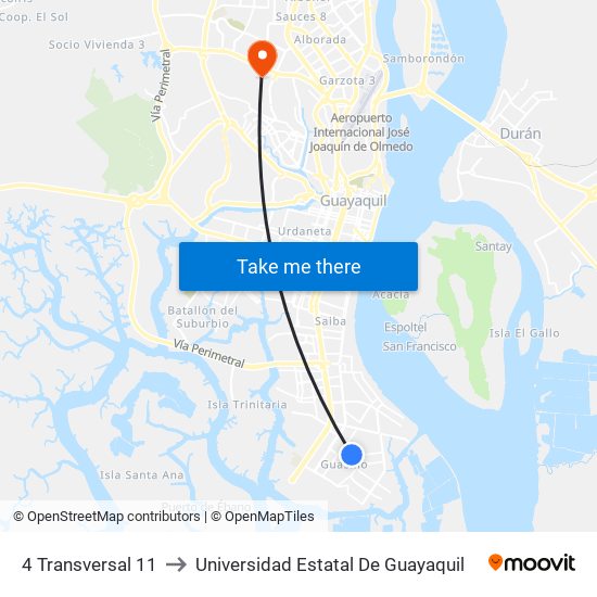4 Transversal 11 to Universidad Estatal De Guayaquil map