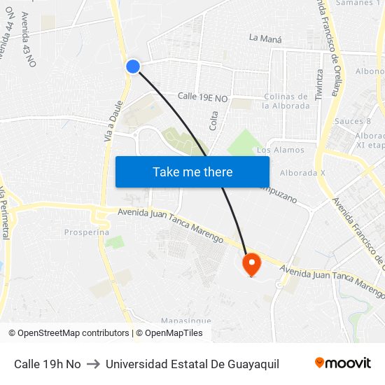 Calle 19h No to Universidad Estatal De Guayaquil map