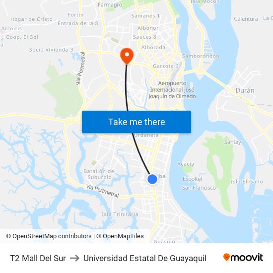 T2 Mall Del Sur to Universidad Estatal De Guayaquil map