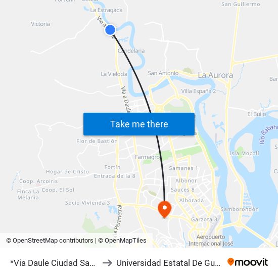 *Via Daule Ciudad Santiago to Universidad Estatal De Guayaquil map