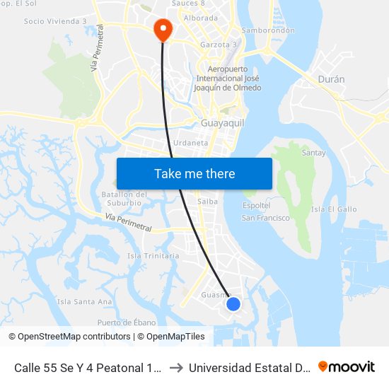 Calle 55 Se Y 4 Peatonal 11k Se (S 530) to Universidad Estatal De Guayaquil map