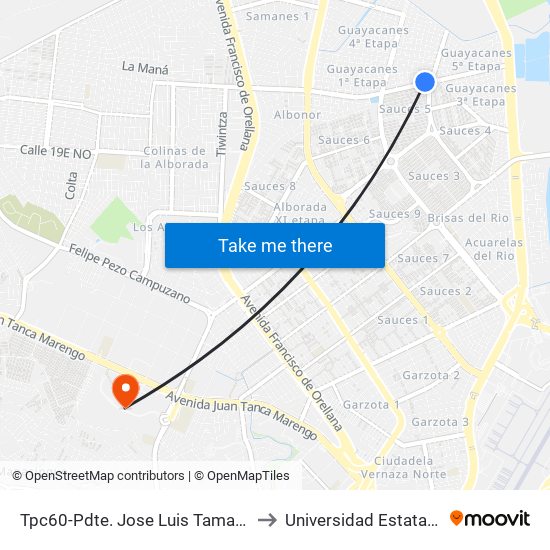 Tpc60-Pdte. Jose Luis Tamayo Y  5 Pasaje 4a NE to Universidad Estatal De Guayaquil map