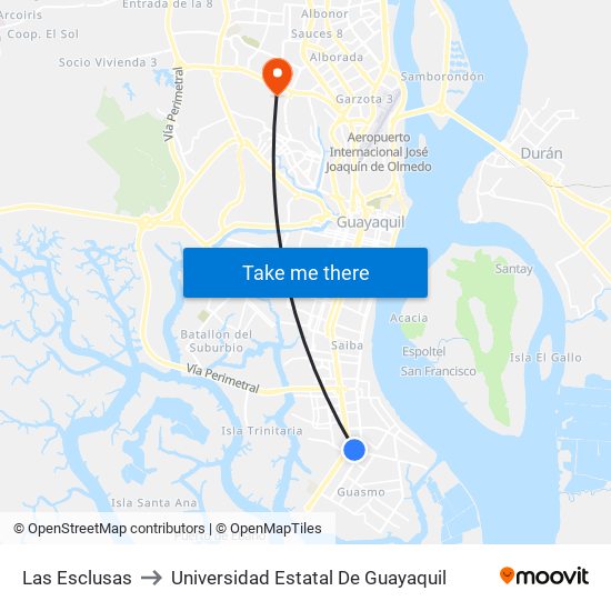 Las Esclusas to Universidad Estatal De Guayaquil map