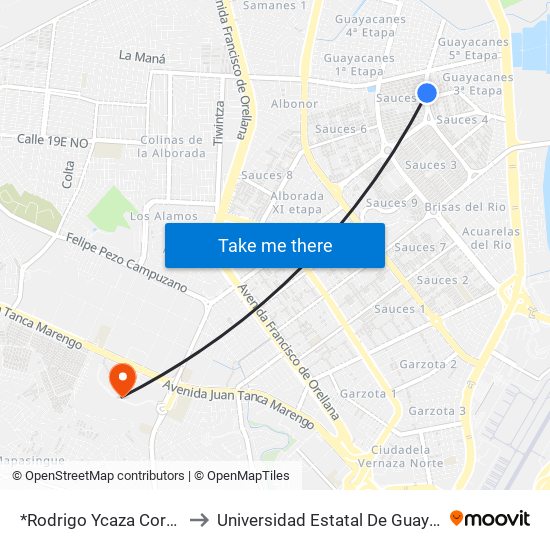 *Rodrigo Ycaza Cornejo to Universidad Estatal De Guayaquil map