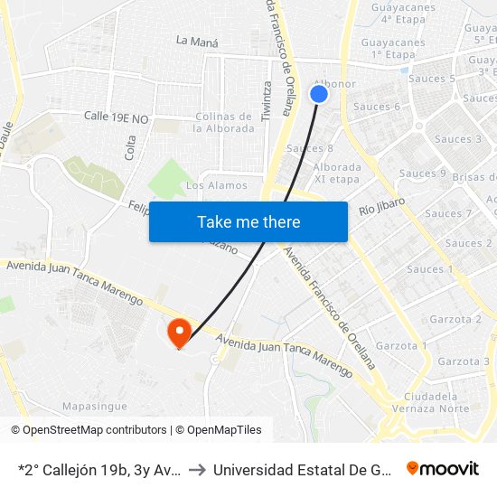 *2° Callejón 19b, 3y Av 1b NE to Universidad Estatal De Guayaquil map