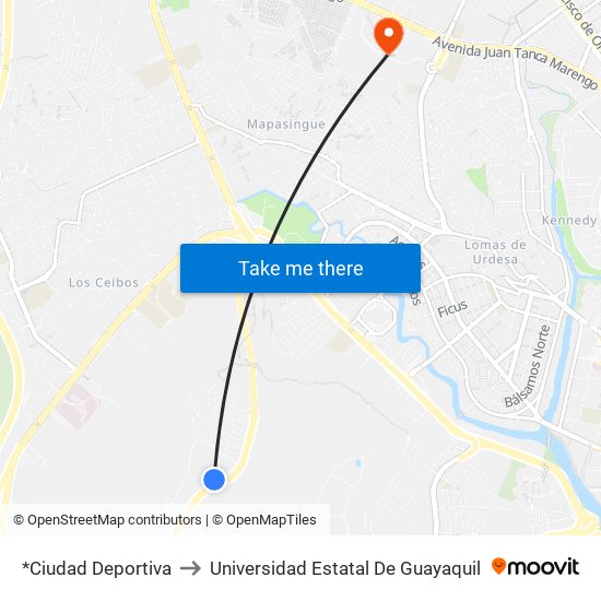 *Ciudad Deportiva to Universidad Estatal De Guayaquil map