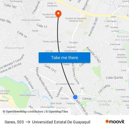 Ilanes, 503 to Universidad Estatal De Guayaquil map