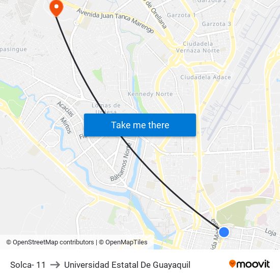 Solca- 11 to Universidad Estatal De Guayaquil map