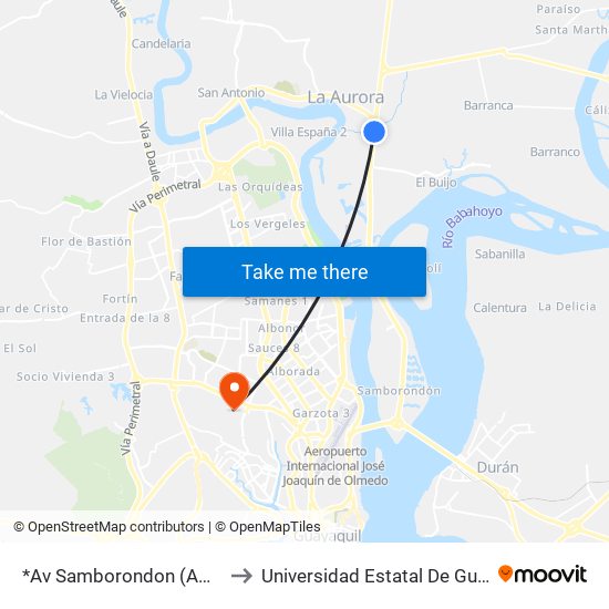 *Av Samborondon (Amagua) to Universidad Estatal De Guayaquil map