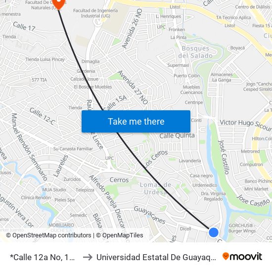 *Calle 12a No, 107 to Universidad Estatal De Guayaquil map