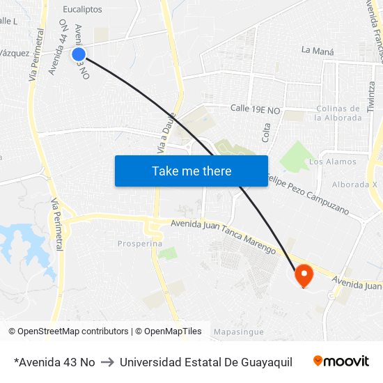 *Avenida 43 No to Universidad Estatal De Guayaquil map