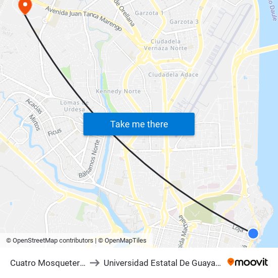 Cuatro Mosqueteros to Universidad Estatal De Guayaquil map