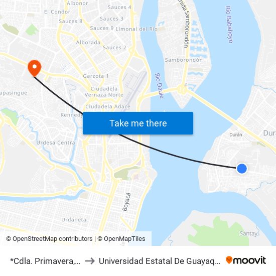 *Cdla. Primavera, 2 to Universidad Estatal De Guayaquil map