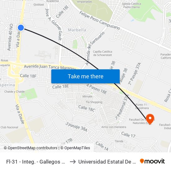 Fl-31 - Integ. - Gallegos Lara (C/B) to Universidad Estatal De Guayaquil map