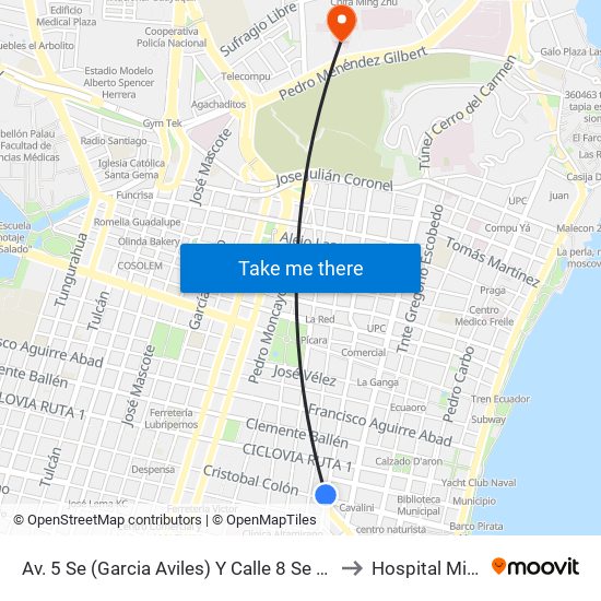 Av. 5 Se (Garcia Aviles)  Y Calle 8 Se (Colon) to Hospital Militar map