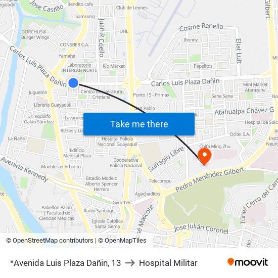 *Avenida Luis Plaza Dañin, 13 to Hospital Militar map