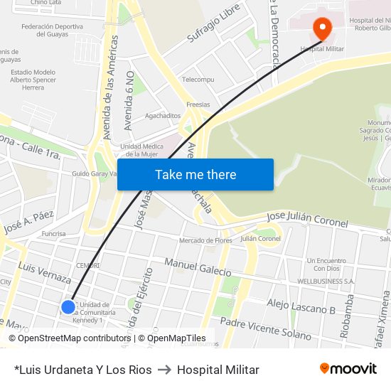 *Luis Urdaneta Y Los Rios to Hospital Militar map