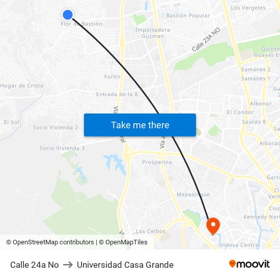 Calle 24a No to Universidad Casa Grande map