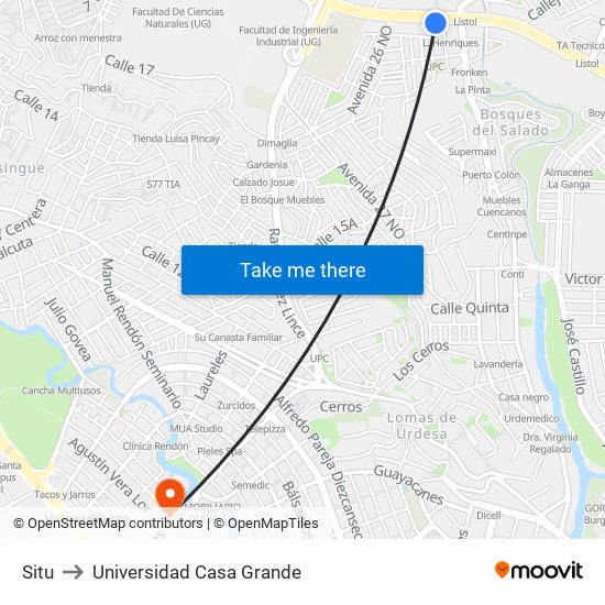 Situ to Universidad Casa Grande map