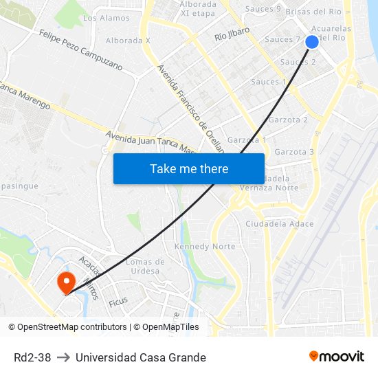 Rd2-38 to Universidad Casa Grande map