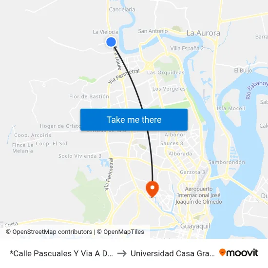 *Calle Pascuales Y Via A Daule to Universidad Casa Grande map