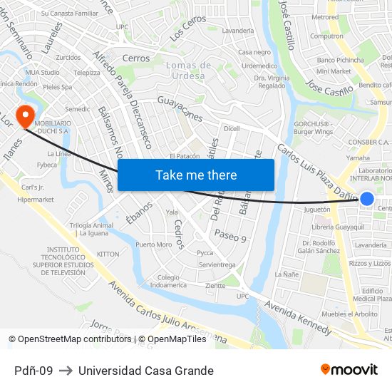 Pdñ-09 to Universidad Casa Grande map
