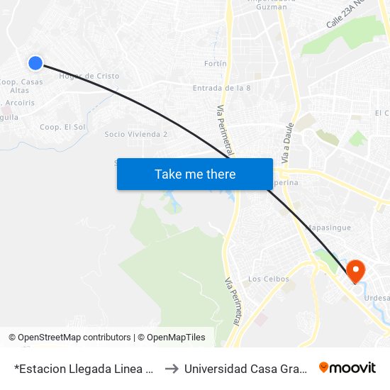 *Estacion Llegada Linea 154 to Universidad Casa Grande map