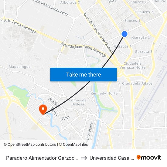 Paradero Alimentador Garzocentro 2000 to Universidad Casa Grande map